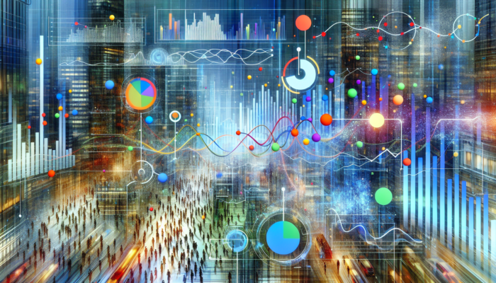 Digital dashboard displaying Google My Business Insights with graphs and charts indicating customer behaviour in an urban environment.