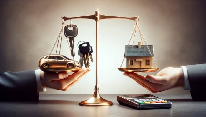 Debt Consolidation for Multiple Credit Cards: A UK Guide | DCL Individual weighing house and car keys against credit cards, pondering secured versus unsecured loans.