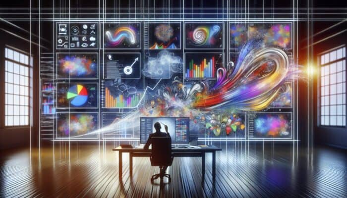 A digital dashboard with graphs and metrics for video ad click-through rates, analysed by a marketer.