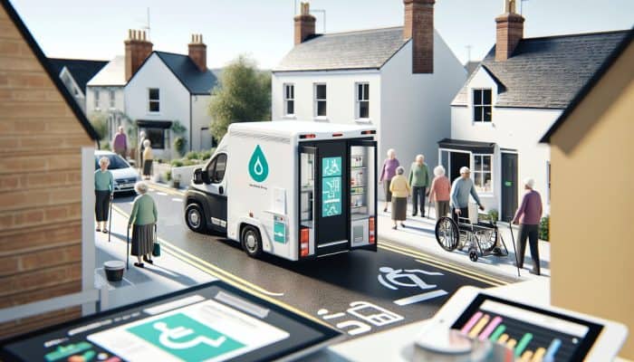 A mobile testing unit in Abingdon-on-Thames, catering to elderly and mobility-impaired individuals for diabetes testing.