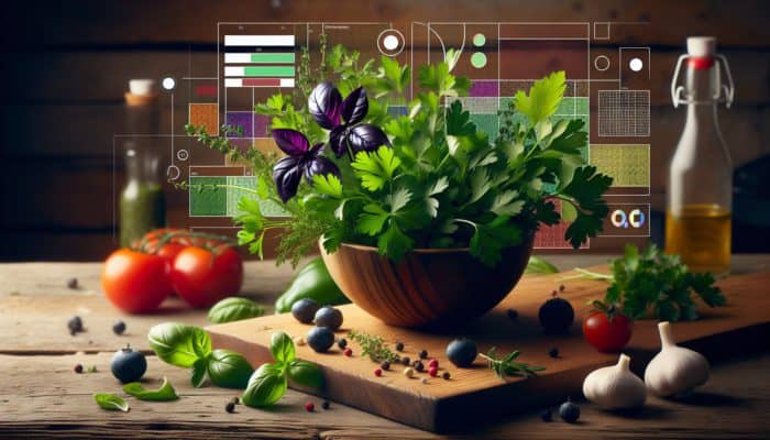Herbal Salad Dressing Recipes: A vibrant still life of parsley, basil, and thyme enhancing a fresh salad with British dressing.