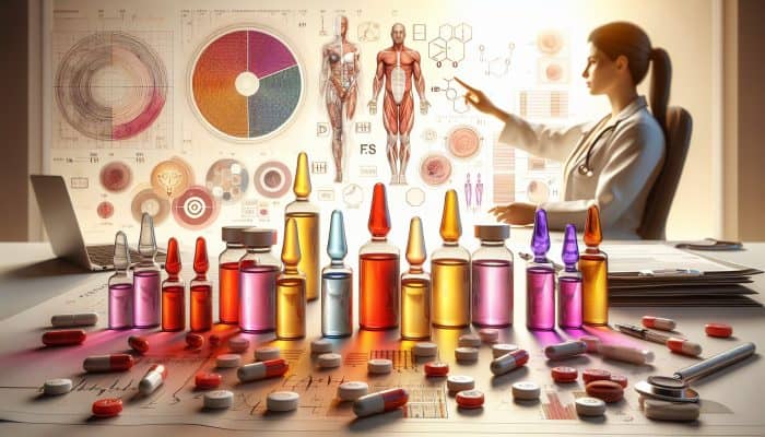 Male Hormone Blood Test in Dukinfield: A medical lab scene with vials labelled for hormone tests and a doctor analysing results for male hormonal imbalances.