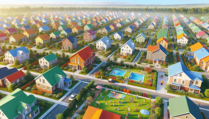 Aerial view of a vibrant Centurion family neighbourhood with homes, parks, and community activities.