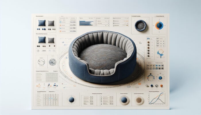 A stylish pet bed made from recycled denim and bamboo, modern and sustainable, soft and hypoallergenic.