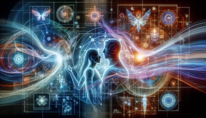 Illustration of human and virtual assistant in seamless conversation, symbolising efficient communication.