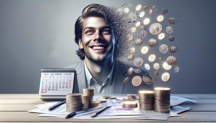 A smiling UK resident with consolidated bills, symbolising financial relief and improved credit score.