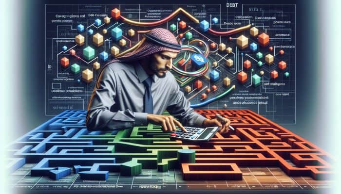 A person analysing financial chart and debt documents, focused on debt consolidation assessment.