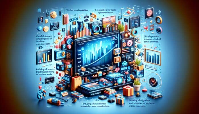 A vibrant digital interface featuring a shoppable video, clickable product icons, aimed at enhancing sales conversion.