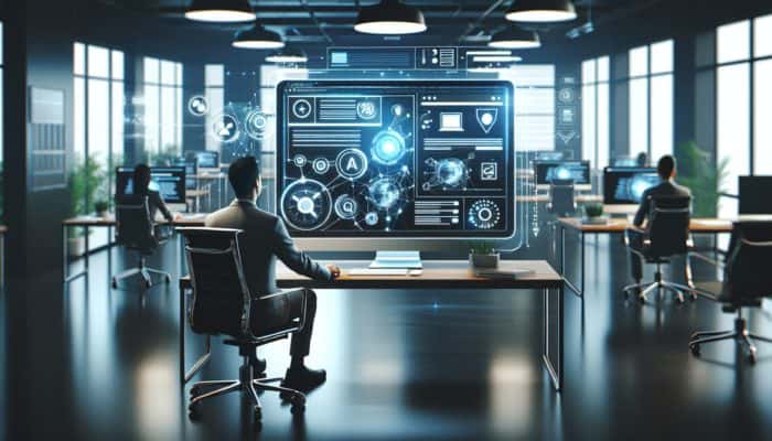 A professional website showcased on a computer screen in a modern office, demonstrating responsive design and SEO optimisation.