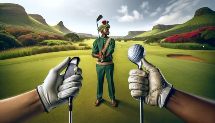 A South African golfer on a KwaZulu-Natal course using graphite and steel shafts for speed and precision.