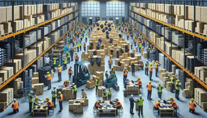 Safety Gloves Supplier In Goole: Warehouse in Goole, UK, with safety gloves for various industries, symbolizing quality and reliability.