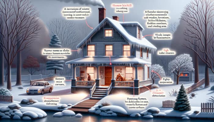 A Richmond home in winter experiencing cold spots due to a faulty furnace, with a homeowner inspecting a clogged filter.